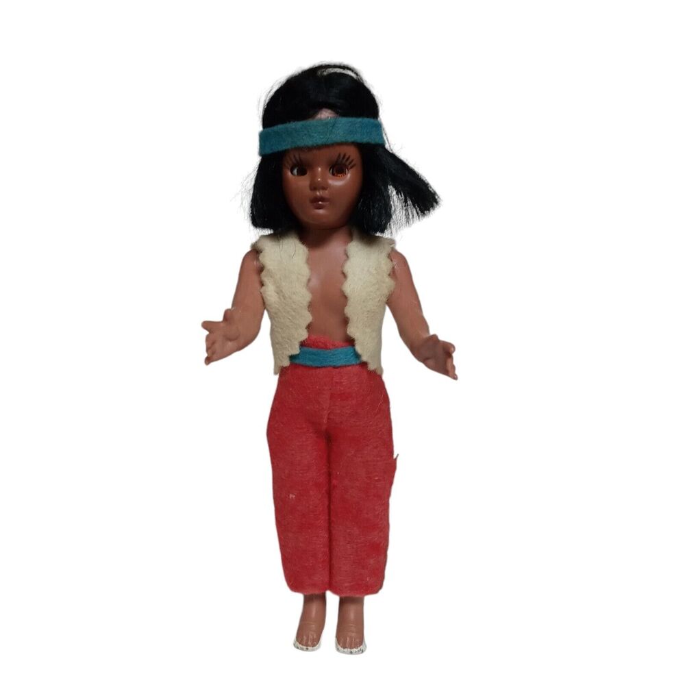 Vintage Native American Mexican Souvenir Doll Red Pants Sleep Eyes 8" Posable